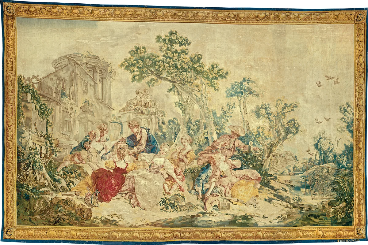 The Bird Catcher, from The Noble Pastoral by François Boucher, textile, 1778-1780