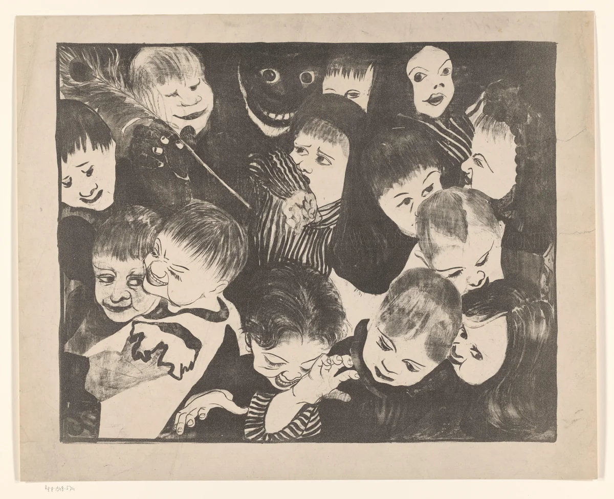 Groep kinderen by Abraham de Miranda, print, 1898-1946