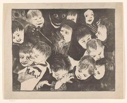 Groep kinderen by Abraham de Miranda, print, 1898-1946
