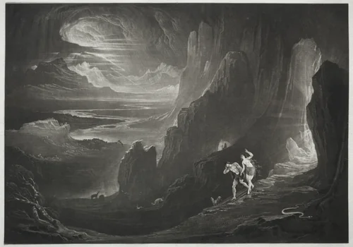 Paradise Lost: Adam and Eve Driven out of Paradise by John Martin, print, 1824-1827