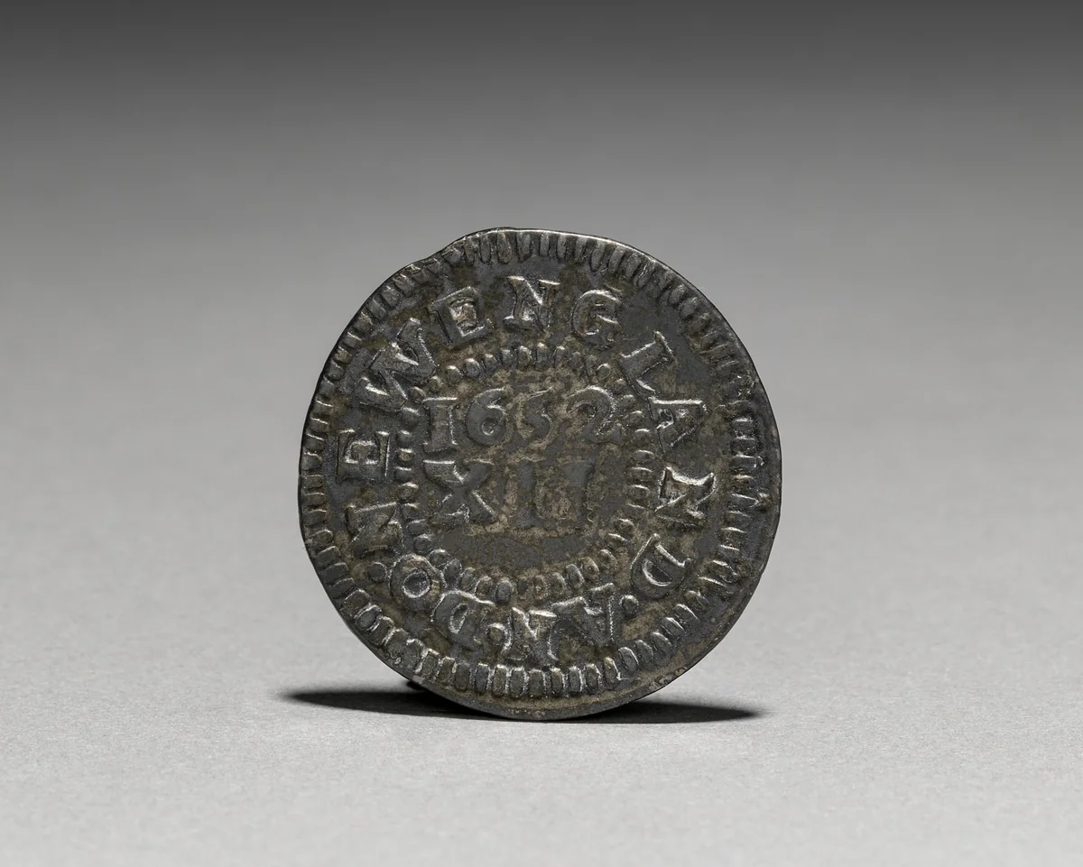 Pine Tree Shilling (reverse) by John Hull, metalwork, 1652