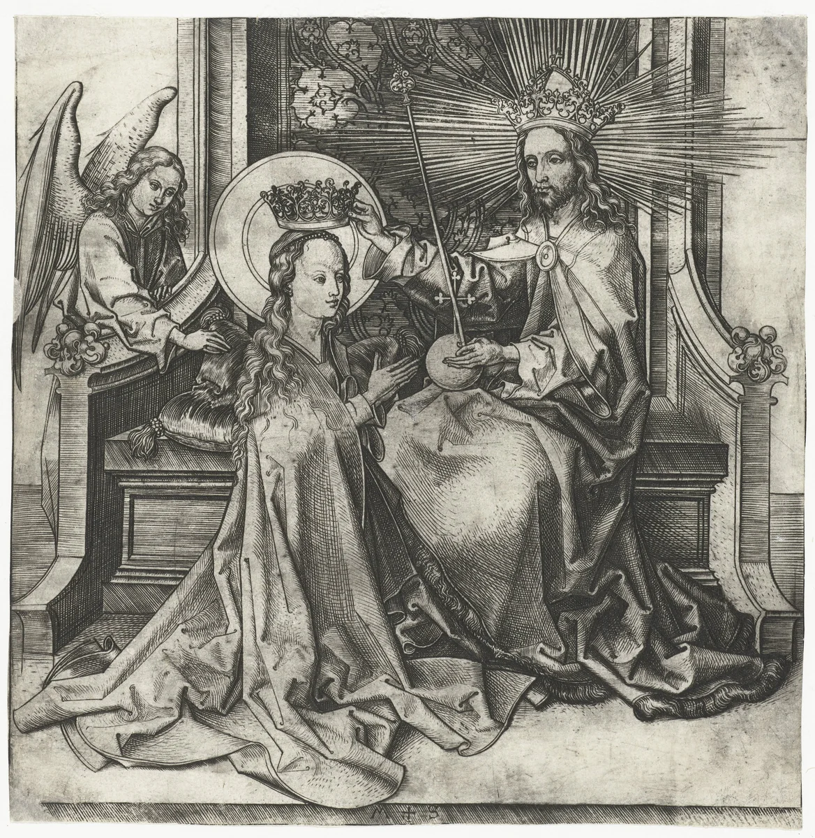 Christus kroont Maria by Unknown, print, 1470-1491