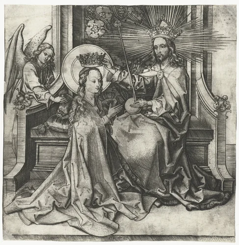 Christus kroont Maria by Unknown, print, 1470-1491
