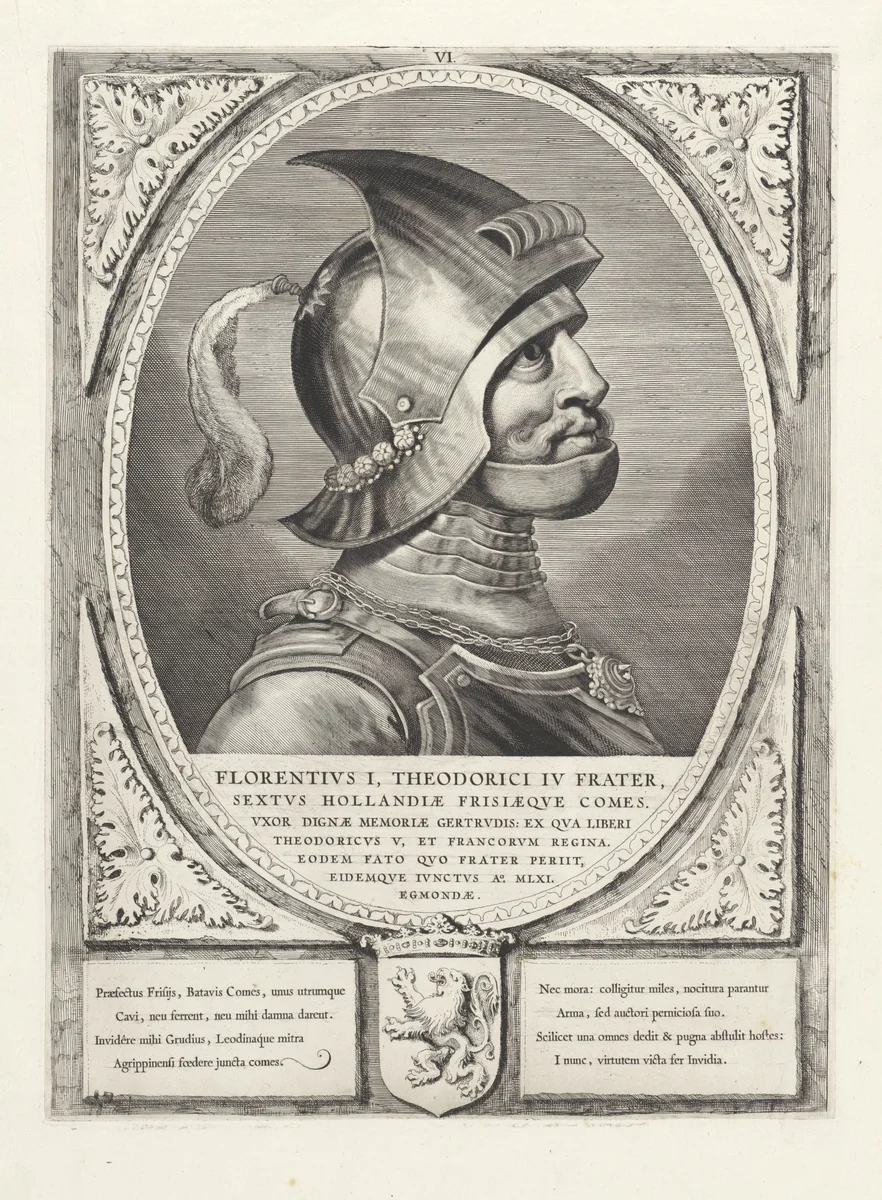 Portret van Floris I, graaf van Holland by Cornelis Visscher, print, 1650