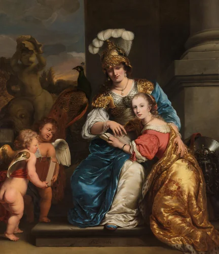 Margarita Trip as Minerva, Instructing her Sister Anna Maria Trip by Ferdinand Bol, painting, 1663