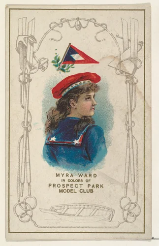 Myra Ward in Colors of Prospect Park Model Club, from the Yacht Colors of the World series (N140) issued by Duke Sons & Co. to promote Honest Long Cut Tobacco by W. Duke, Sons & Co., print, 1890
