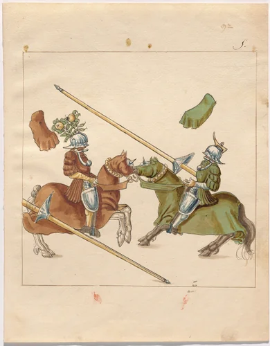 Mock Joust of War with Flying Shields and Without Bevors by German 16th Century, drawing, 1515