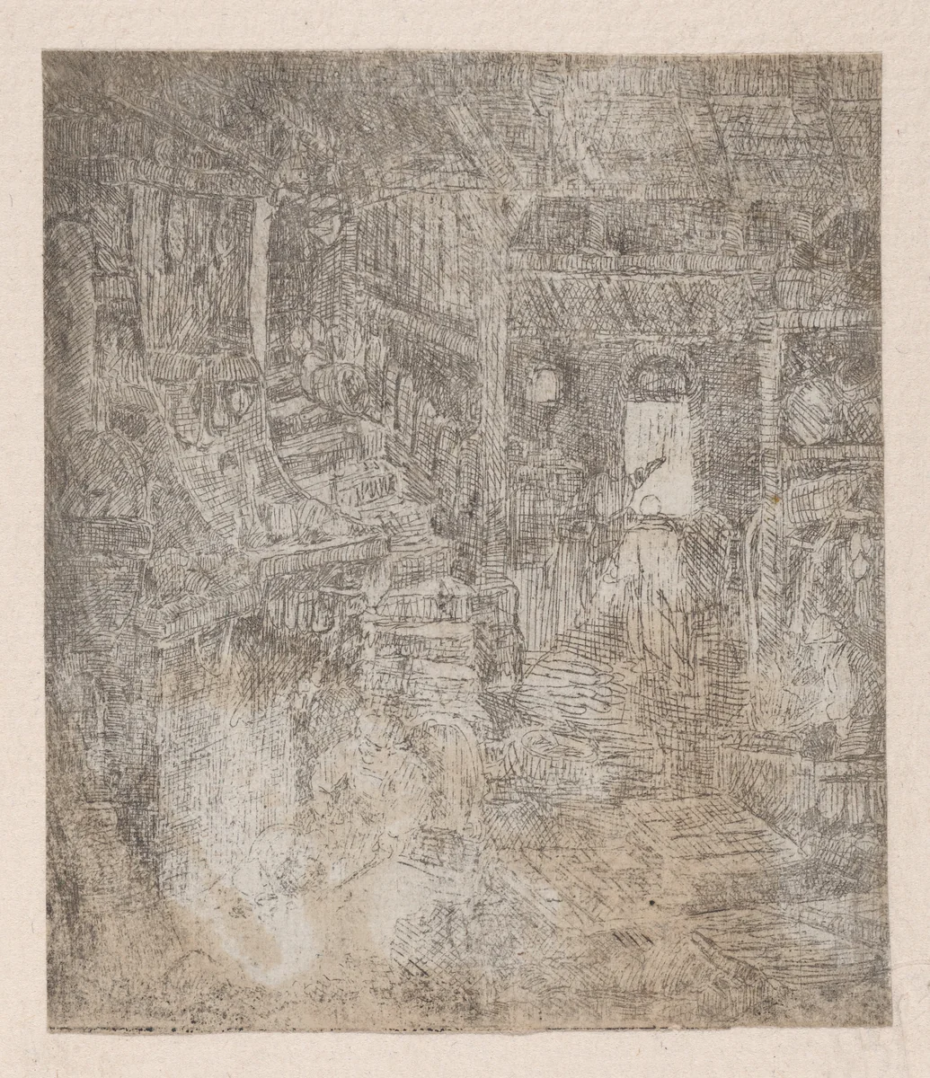 Intérieur à L'Escalier en Limaçon (Interior with a Spiral Staircase) by Rodolphe Bresdin, print, 1839-1885