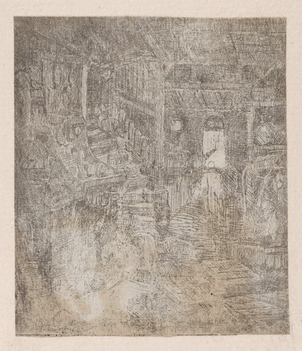 Intérieur à L'Escalier en Limaçon (Interior with a Spiral Staircase) by Rodolphe Bresdin, print, 1839-1885