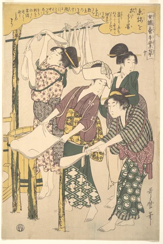 The Making of Silk Floss by Kitagawa Utamaro (喜多川歌麿), print, 1780-1800