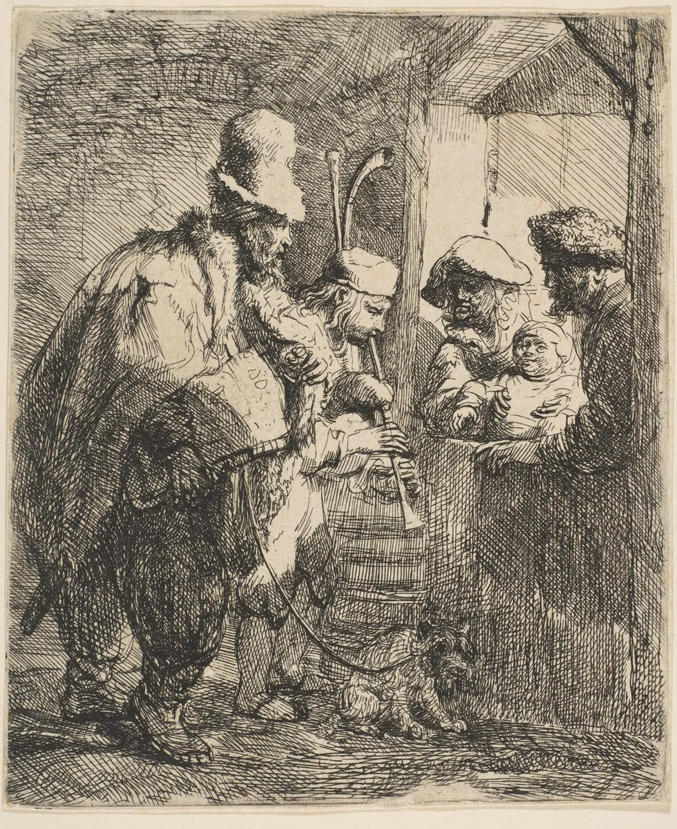 The Strolling Musicians by Rembrandt van Rijn, print, 1630-1640
