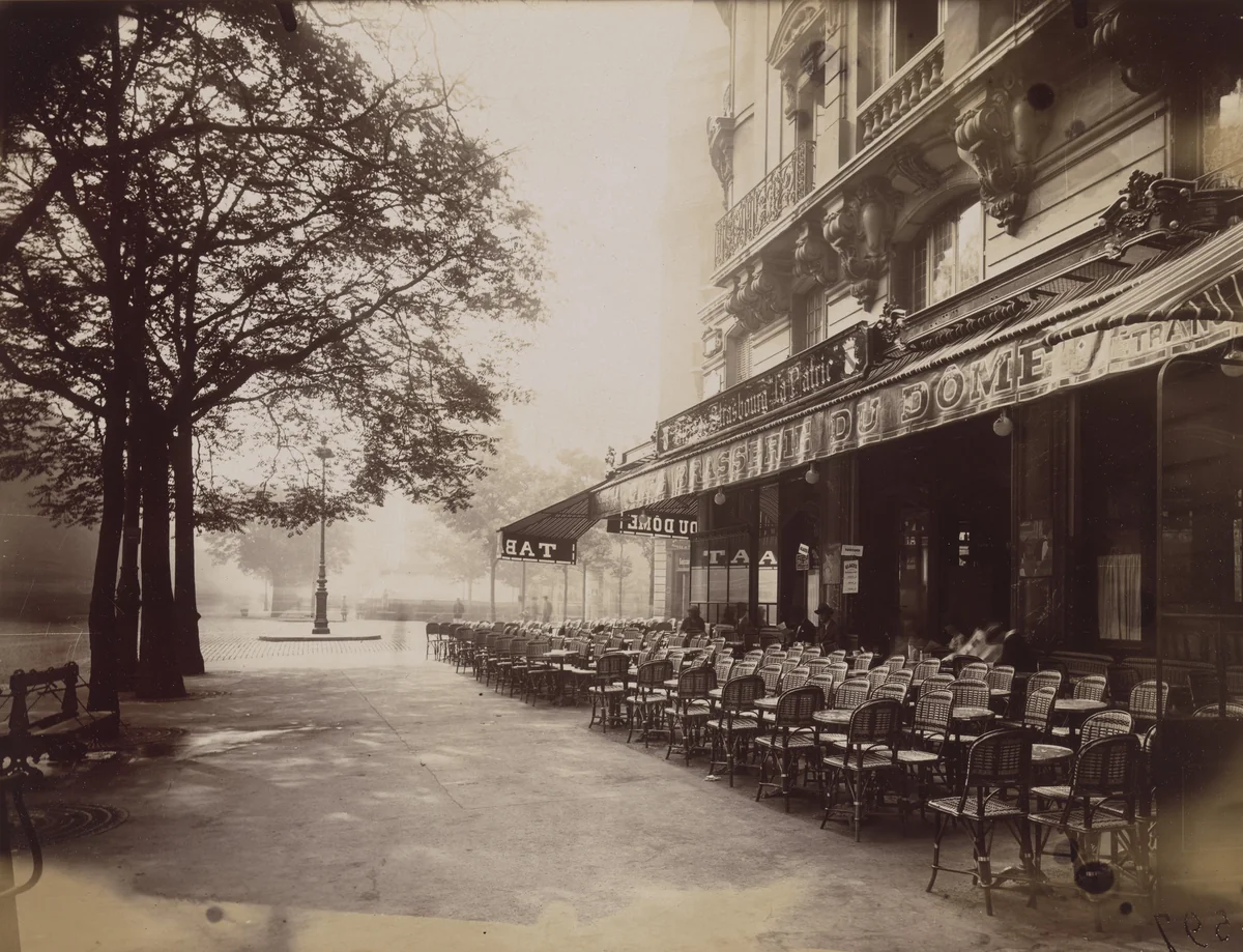 Le Dôme, boulevard Montparnasse by Eugène Atget, photograph, 1925