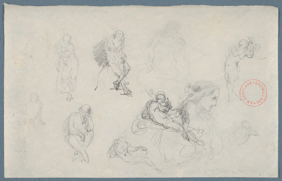 Studies after Michelangelo by Jean Baptiste Carpeaux, drawing, 1840-1875