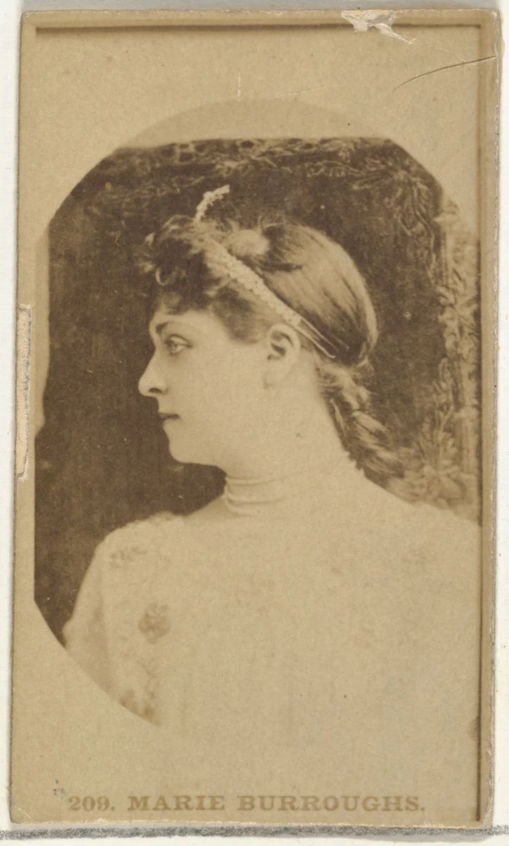 Card Number 209, Marie Burroughs, from the Actors and Actresses series (N145-3) issued by Duke Sons & Co. to promote Cross Cut Cigarettes by W. Duke, Sons & Co., photograph, 1880-1889