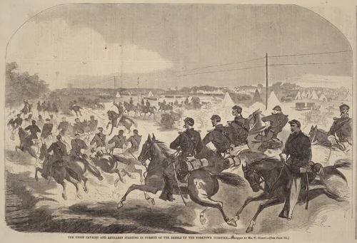 The Union Cavalry and Artillery Starting in Pursuit of the Rebels up the Yorktown Turnpike by Winslow Homer, print, 1862