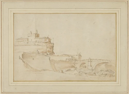 Ponte and Castell Saint'Angelo by Stefano della Bella, drawing, 1633-1664