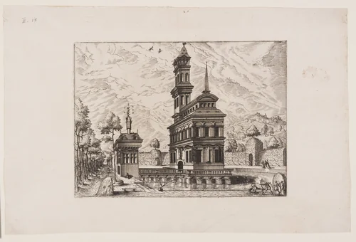 View of a castle with tower and entrance building, placed in a pond and surrounded by a garden by Johannes van Doetecum
Lucas van Doetecum
Hans Vredeman de Vries, print, 1562