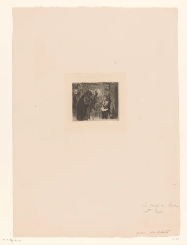 Jongen komt binnen met gevangen haas by Félicien Rops, print, 1875