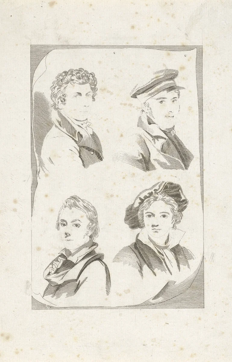 Vier schildersportretten by Cornelis Kruseman, print, 1807-1857