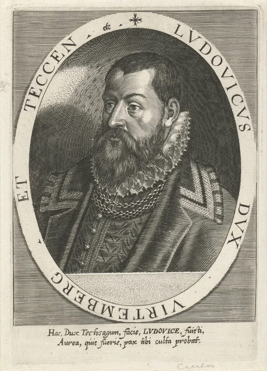 Portret van Lodewijk van Württemberg by Dominicus Custos, print, 1600-1604