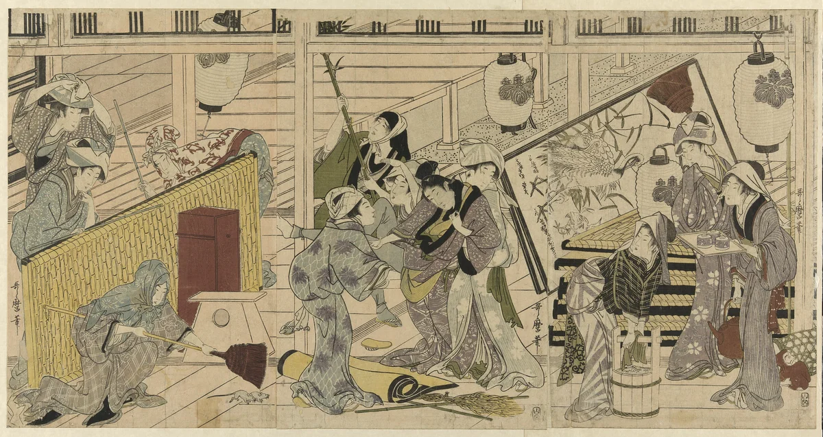 House cleaning in preparation for the New Year by Kitagawa Utamaro (喜多川歌麿), print, 1792-1804