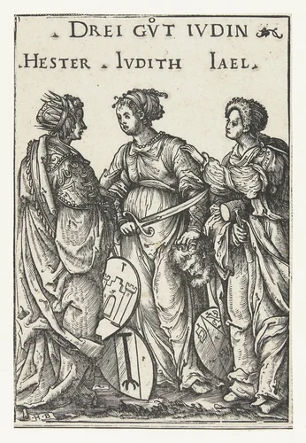 Ester, Judit en Jaël als drie joodse heldinnen by Unknown, print, 1516-1519