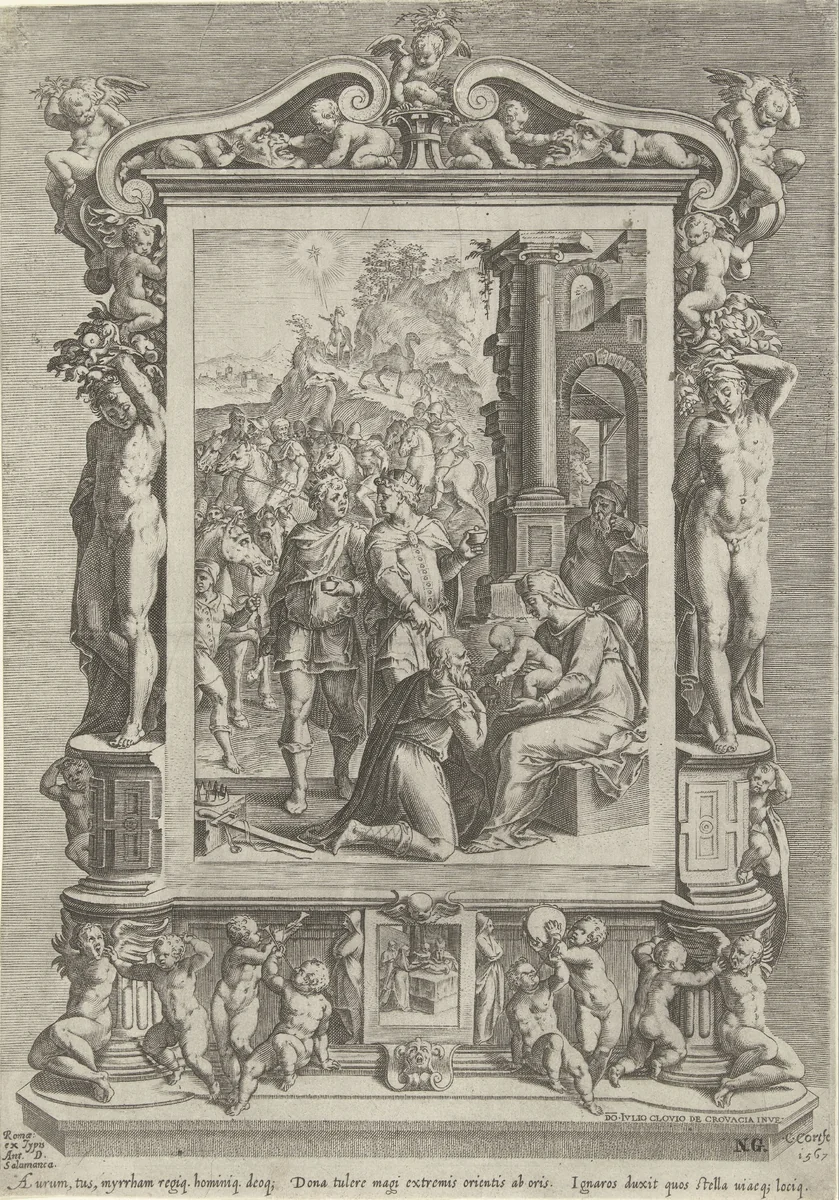 Aanbidding door de koningen by Unknown, print, 1567