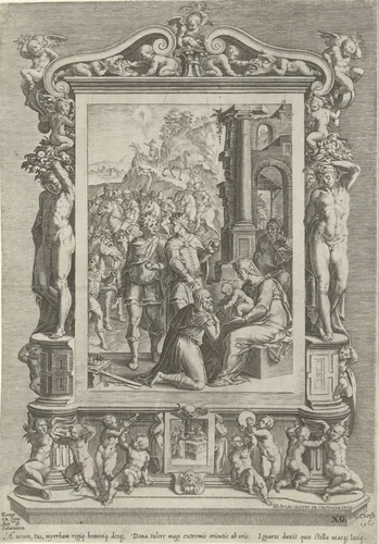 Aanbidding door de koningen by Unknown, print, 1567