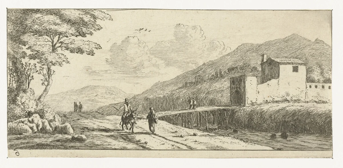 Landschap met een man op een ezel by Reinier Nooms, print, 1651-1652