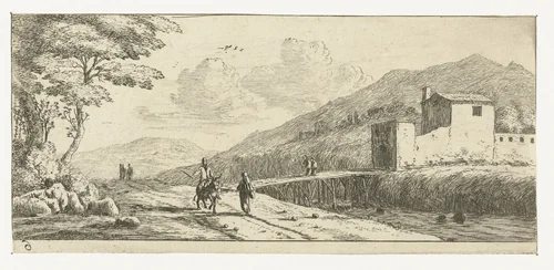 Landschap met een man op een ezel by Reinier Nooms, print, 1651-1652