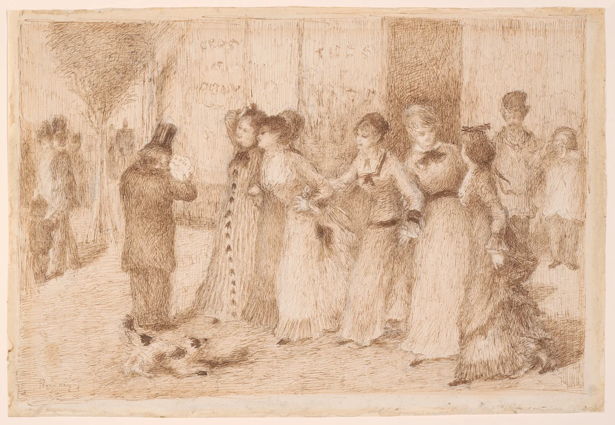 Workers' Daughters on the Outer Boulevard (Illustration for Émile Zola's "L'Assommoir") by Pierre-Auguste Renoir, drawing, 1877-1878