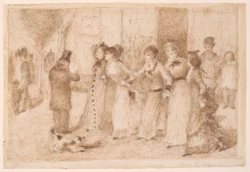 Workers' Daughters on the Outer Boulevard (Illustration for Émile Zola's "L'Assommoir") by Pierre-Auguste Renoir, drawing, 1877-1878