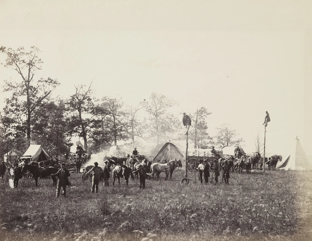 U.S. Military Telegraph Construction Corps by Timothy O'Sullivan, Alexander Gardner, photograph, 1864