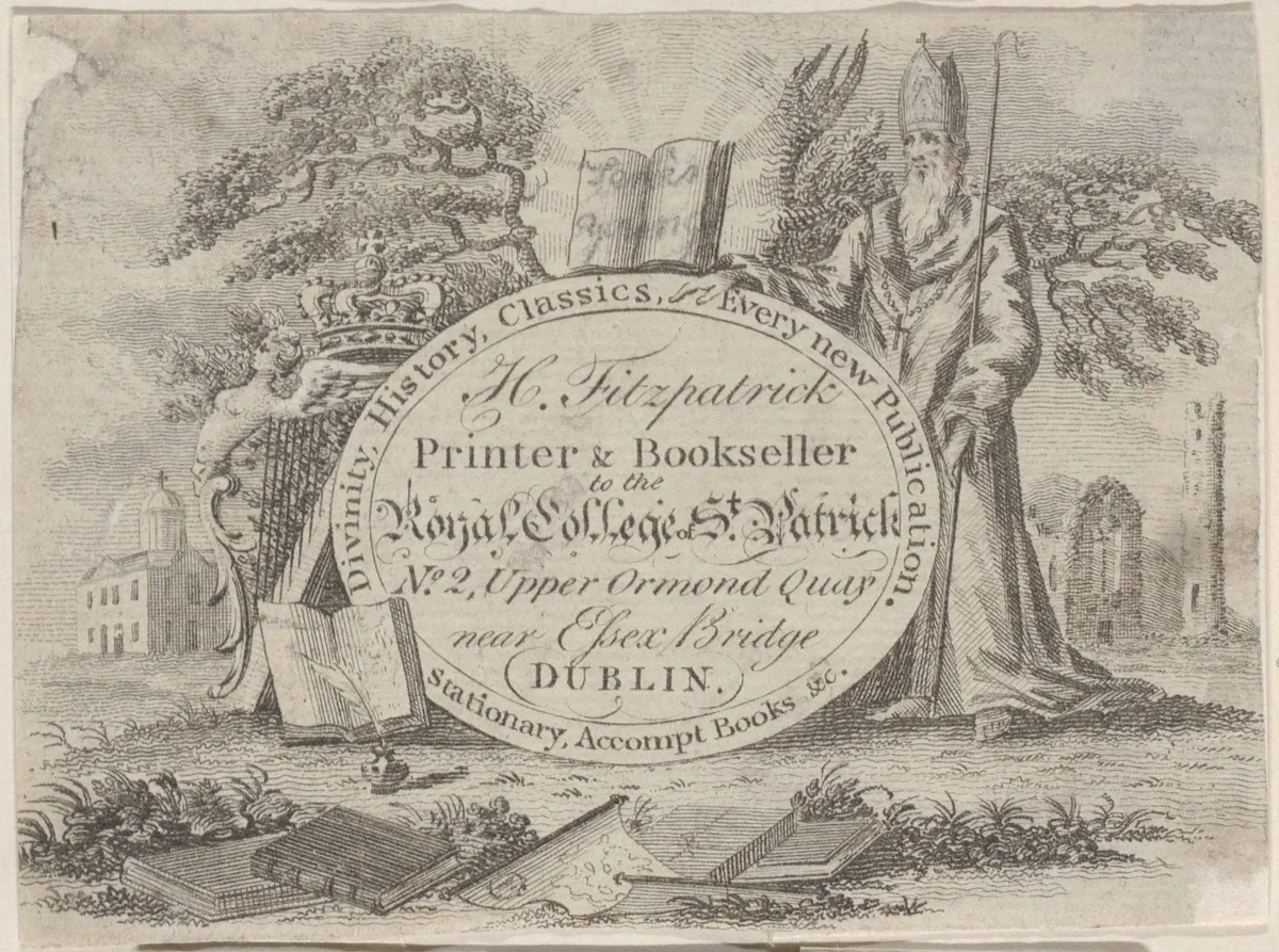 Trade Card for H. Fitzpatrick, Printer and Bookseller by anonymous, print, 1800-1900