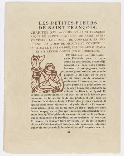 Pictorial initial (page 96) from Les Petites Fleurs de St. François (The Little Flowers of St. Francis) by Émile Bernard, illustrated book, 1928