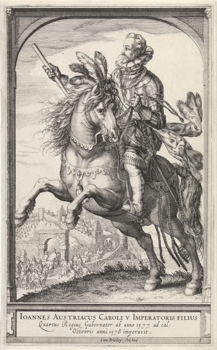 Ruiterportret van Don Juan van Oostenrijk by Unknown, print, 1591-1632