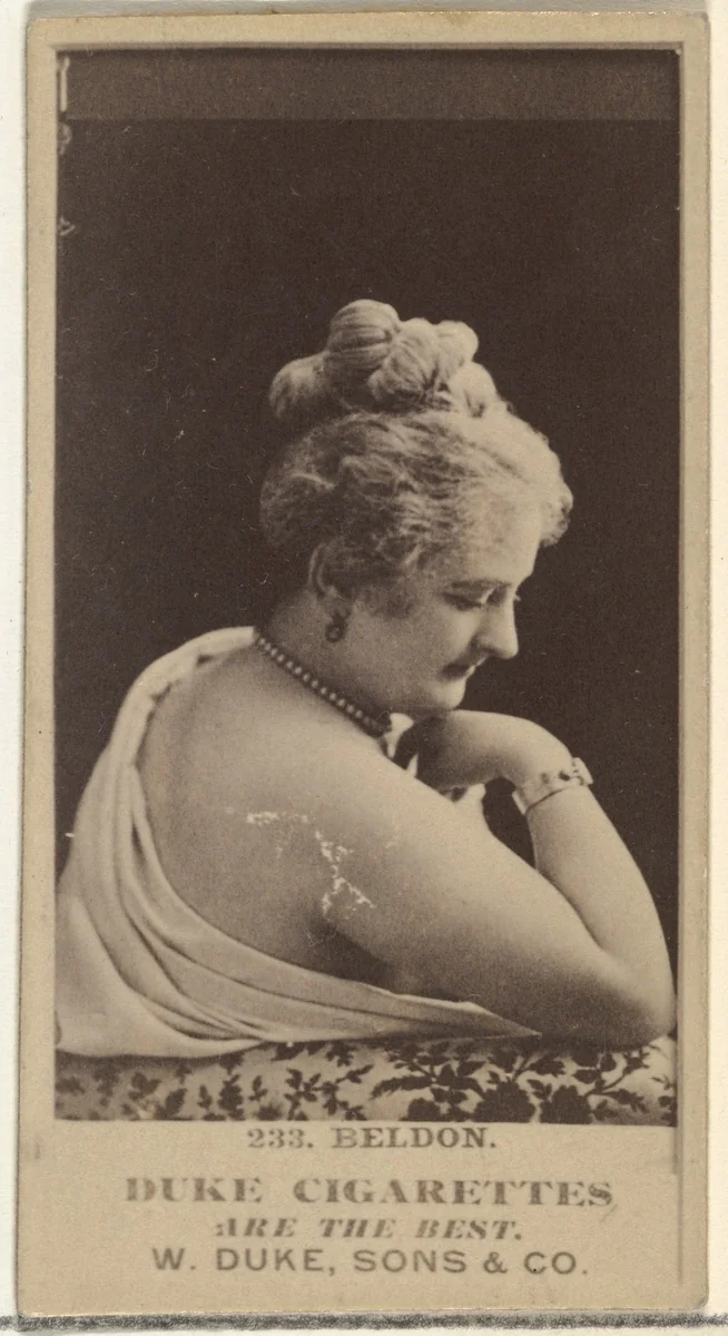 Card Number 233, Miss Beldon, from the Actors and Actresses series (N145-7) issued by Duke Sons & Co. to promote Duke Cigarettes by W. Duke, Sons & Co., photograph, 1880-1889