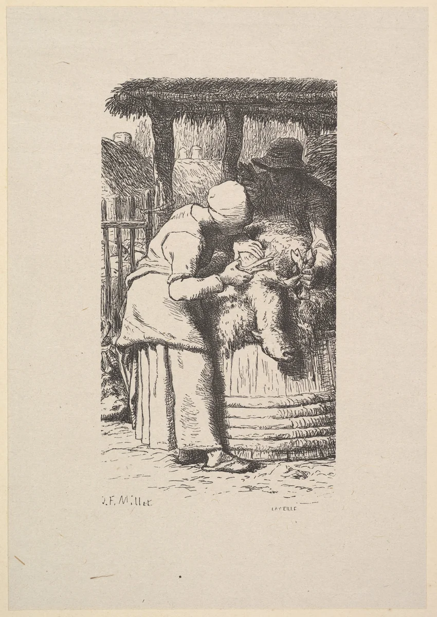 Sheepshearing by Jean-François Millet, print, 1855