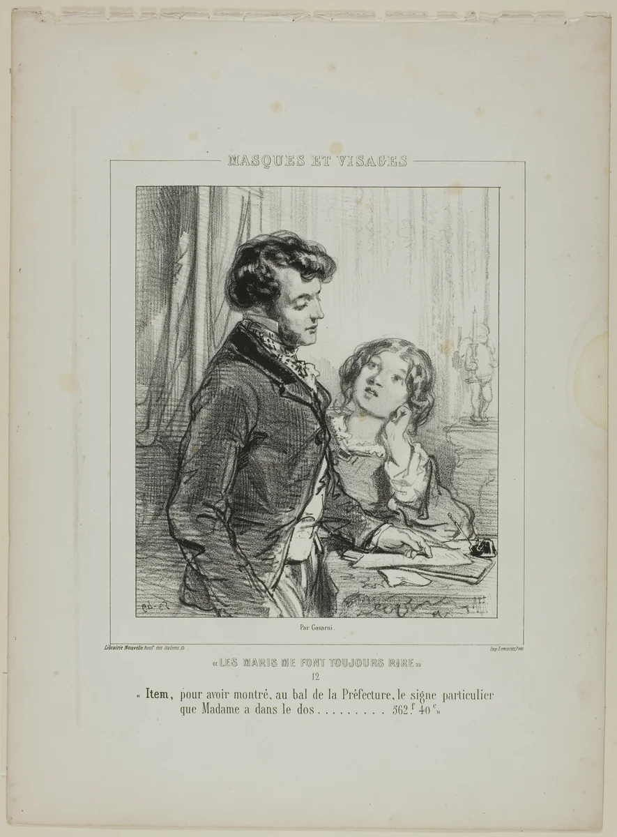 Les maris me font toujours rire: Item, pour avoir montré, au bal de la Préfecture... by Paul Gavarni, print, 1853