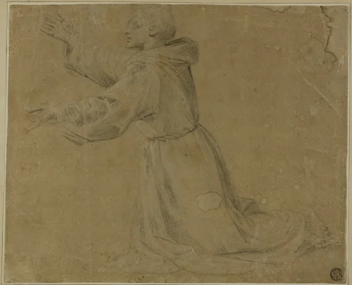 Kneeling Monastic Saint with Raised Arms by Giovanni Antonio Sogliani, drawing, 1500-1525