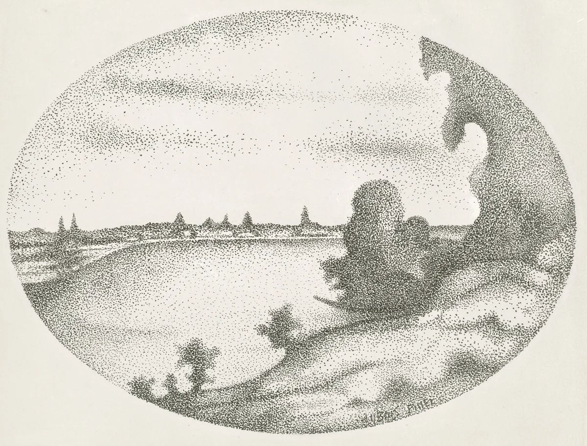 A River Landscape by Albert Dubois-Pillet, drawing, 1883-1893