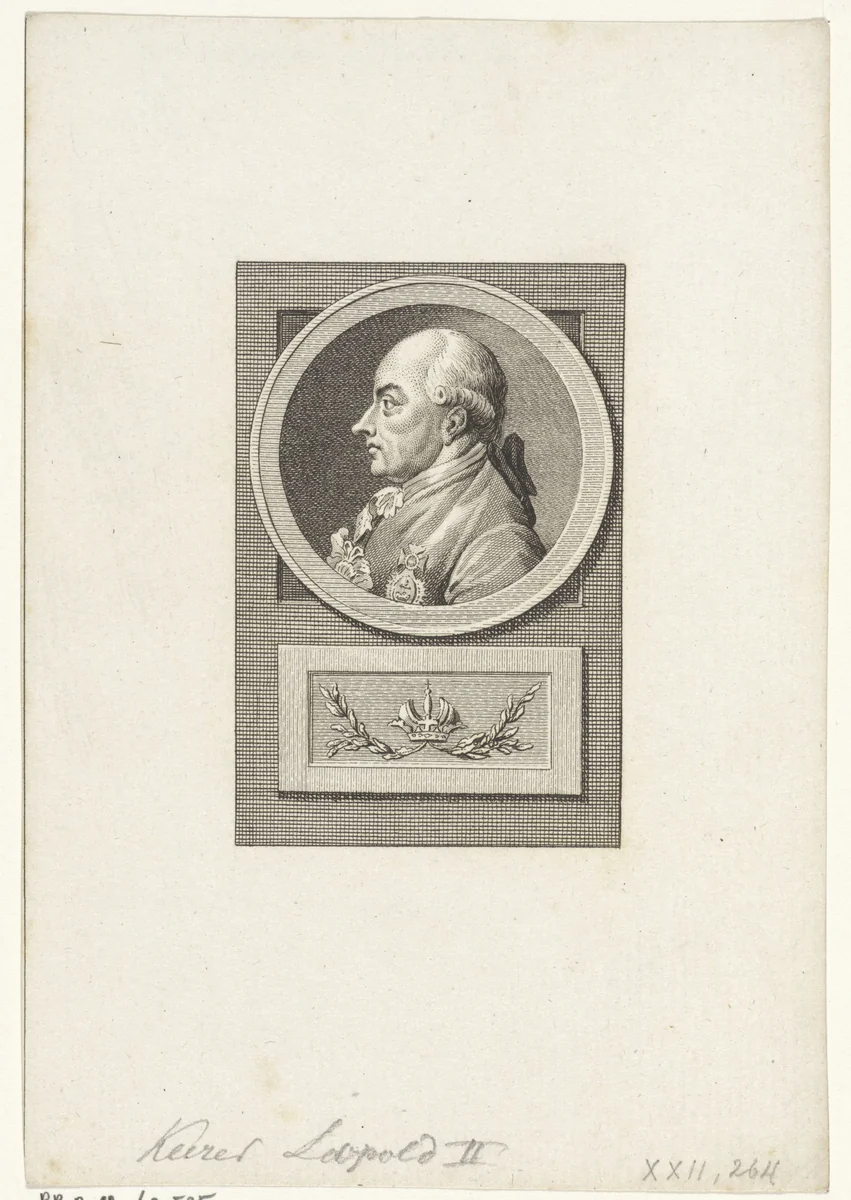 Portret van Leopold II, keizer van Duitsland by Reinier Vinkeles, print, 1783-1795