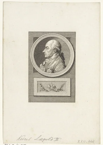 Portret van Leopold II, keizer van Duitsland by Reinier Vinkeles, print, 1783-1795
