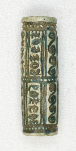 Cylinder with Geometric Designs and Hieroglyphs by Egyptian, other, -1650--1550
