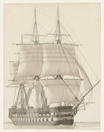 Vessel of the Russian Line (Vaisseau de ligne russe) by Christoffer Wilhelm Eckersberg, drawing, 1827