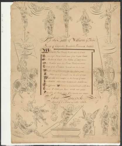 Kalligrafie op de dood van Willem III, prins van Oranje en koning van Engeland, Schotland en Ierland, 1702 by John Hancock, other, 1702