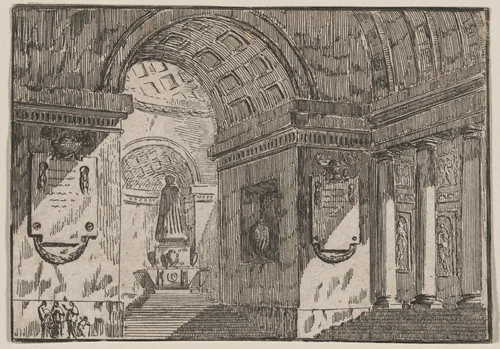 Porch before a Circular Temple by Pierre Moreau, print, 1745-1755