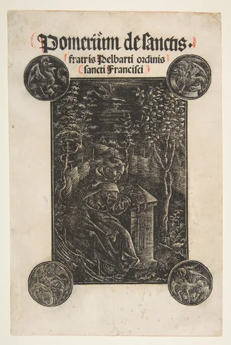 The Franciscan, Pelbart of Temesvar, Studying in a Garden by Daniel Hopfer, print, 1502