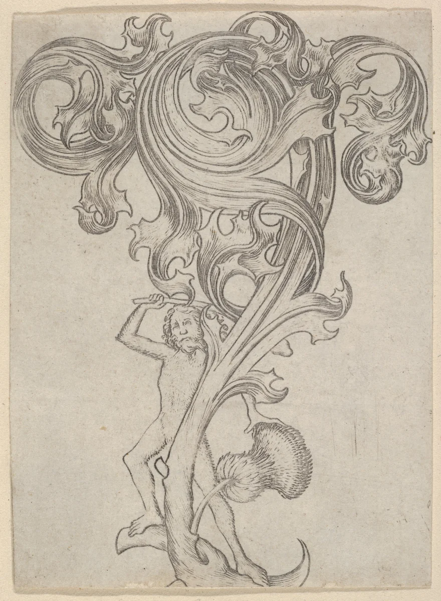 Ornament with a Wild Man by Master ES, print, 1445-1467