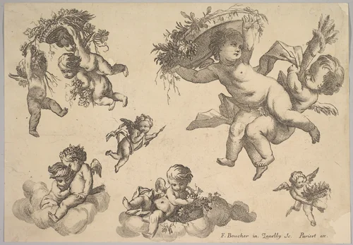 Groups of Children by François Boucher, print, 1700